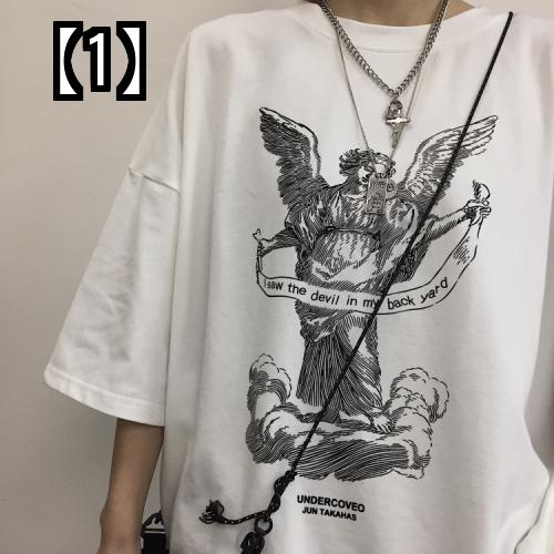 楽天Grams楽天市場店tシャツ 半袖 メンズ プリント INSstudios 21 韓国のレトロなスーパー ファイア エンジェル レター シャツ 男性 用と女性