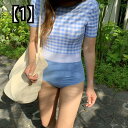 水着 女の子 韓国は新しい気質の格子 縞のカバー 腹 薄い半袖 ワンピース 女性の温泉 休暇