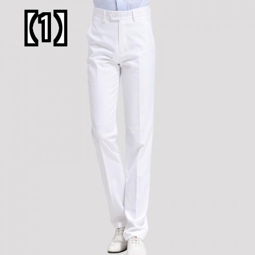 白 パンツ 7分丈 ホワイト メンズ スリム 春秋 スーツ 韓国 ビジネス カジュアル ストレート フォーマル
