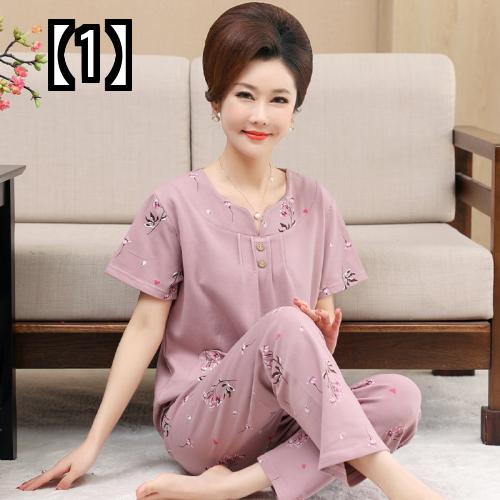 パジャマ 半袖 レディース 通気性 部屋着 中年 女性 夏 綿 中高年 プラスサイズ