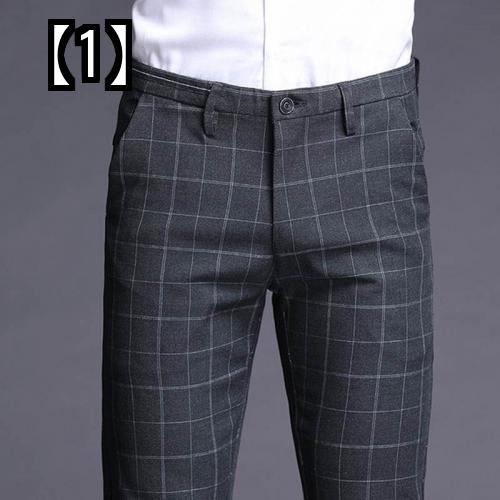 ゴルフパンツ メンズ 快適 スポーツ ファッション 動きやすい 秋 冬 ロング パンツ チェック柄 スリム