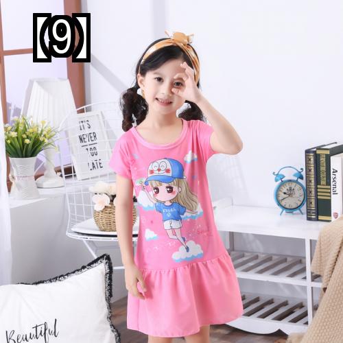 パジャマ キッズ 半袖 夏 子供用 ネグリジェ 女の子 コットン サスペンダー ドレス