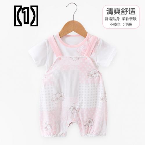 ベビー服 サマースーツ かわいい 快適 赤ちゃん 女の子 夏服 スーツ 薄手 綿 半袖 オーバーオール ツーピース