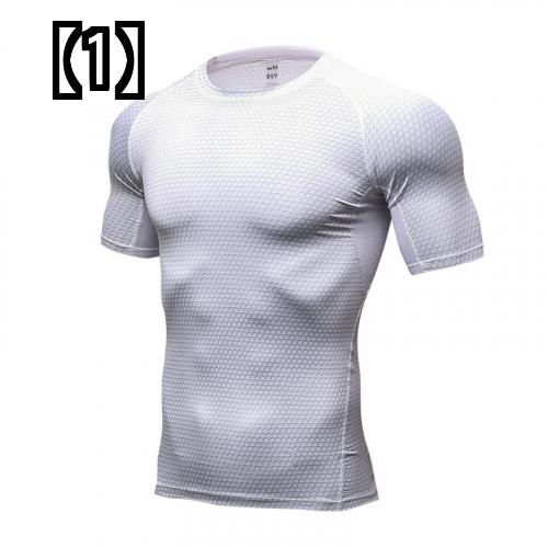 メンズ Tシャツ タイト トップス アウターウエアー 新しい フィットネス ランニング トレーニング 半袖 伸縮性 汗 発散 速乾 白 黒 赤 1