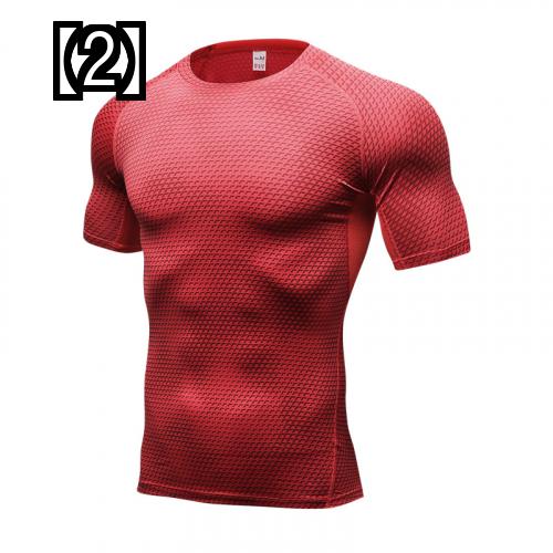 メンズ Tシャツ タイト トップス アウターウエアー 新しい フィットネス ランニング トレーニング 半袖 伸縮性 汗 発散 速乾 白 黒 赤 2