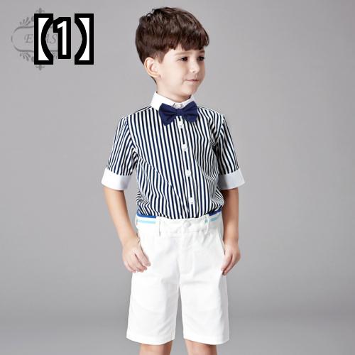 男の子 ドレス スーツ セット 子供服 キッズ ファッション 子供 モデル パフォーマンス コーラス 衣装 ピアノ 幼児 学生 青 シャツ 白 パンツのサムネイル