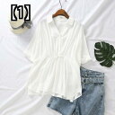マタニティ ウェア 妊婦 ファッション 快適 夏 ゆったり シフォン シャツ 韓国 半袖 ネック トップス プラス サイズ