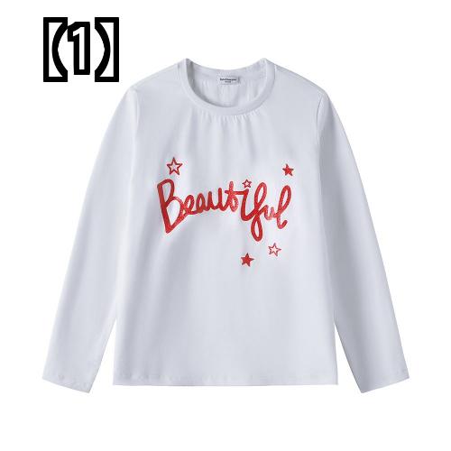 長袖 シャツ キッズ ベビー ファッション 2022年 秋 子供服 ガールズ コットン 子供用 ラウンド ネック ホワイト ブラック ライトグリーン