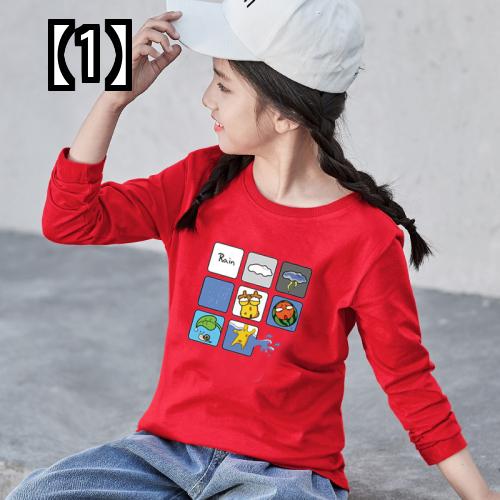 長袖 シャツ キッズ ファッション 2022年 秋 冬 子供服 女の子 コットン シャツ 子供 外国風 トップス イラスト 赤 ピンク 白