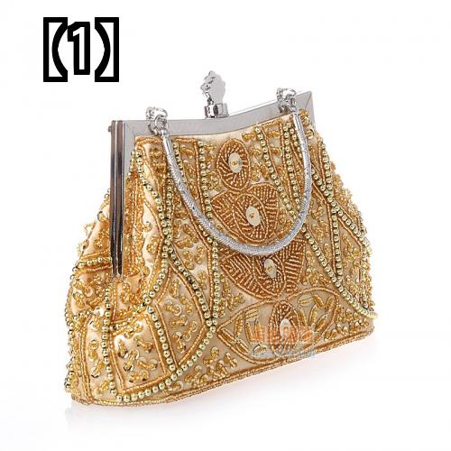 パーティー バッグ おしゃれ レディース ハンドバッグ クラッチバッグ 結婚式 宴会 ディナー チャイニーズ ビーズ ドレス マザー 金 銀 赤