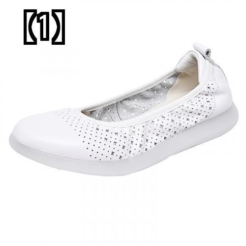 パンプス フラット シューズ レディース 2022年 夏 レザー 通気性 浅口 ソフト ボトム シングル 白 黒 ピンク