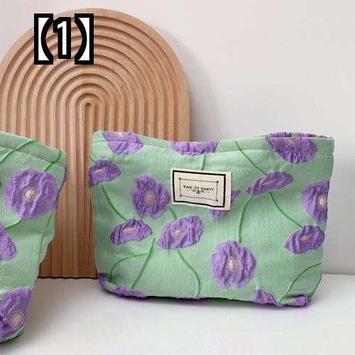 化粧ポーチ メイク コスメ 化粧品 バッグティック ニッチ パープル フラワー 大容量 キャンバス 仕上げ 収納 レディース パープル ブラック グリーン 花柄