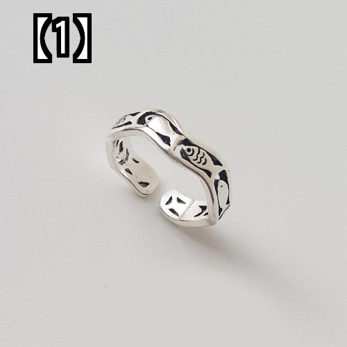 シルバーリング メンズ 指輪 アクセサリー おしゃれ ギフト レトロ 魚 レディース 個性 人差し指 カップル ペア