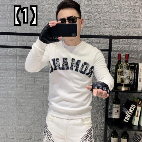 トップス Tシャツ メンズ タイト 細身 長袖 春秋 2022 セーター スリム ラウンドネック 韓国 シャツ 白 黒 オレンジ