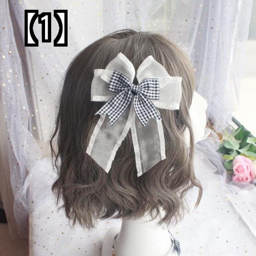 ロリータ ヘッドドレス ヘアバンド ヘッドアクセサリー 頭飾り 姉妹 小さな サイド クリップ 黒 白 チェック コスプレ