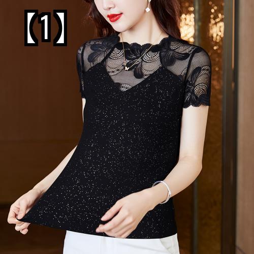 トップス レース レディース インナー レース フェイク カラー シック シャツ 春夏 薄手 黒