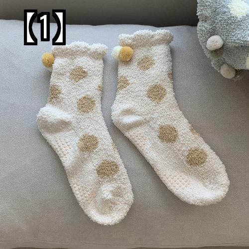 ルームソックス 靴下 もこもこ フリース ソックス レディース ミドル丈 秋冬 厚手 暖かい ホーム 睡眠 かわいい ドット