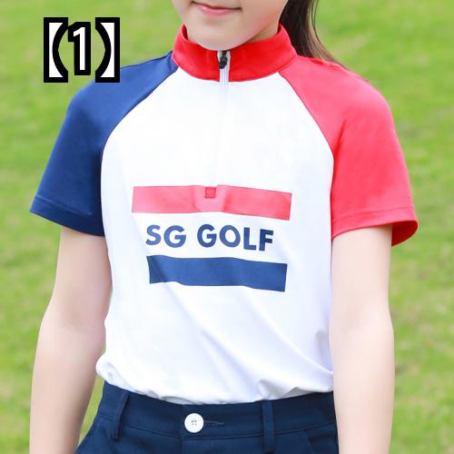 ゴルフウェア ジュニア 子供 女の子 男の子 春夏 キッズ トップス 服 赤白 半袖