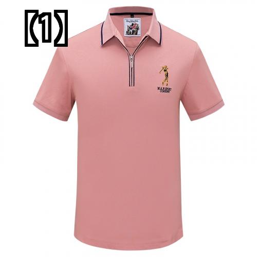 ゴルフウェア ハーフジップ 半袖 シャツ メンズ ポロシャツ 春夏 通気性 トップス ピンク スカイブルー ダークグリーン