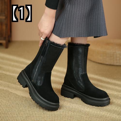 ブーツ レディース 2022 秋冬 ブーツ 暖かい ミドル 裏起毛 厚手 ウール コットン シューズ 黒 アプリコット