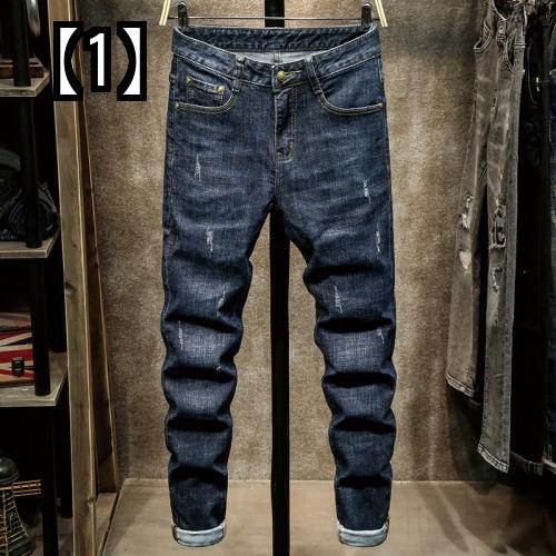 スキニー デニム メンズ パンツ 2022 秋冬 厚手 ハイエンド ジーンズ スリム ペンシル 大きいサイズ 青 カジュアル