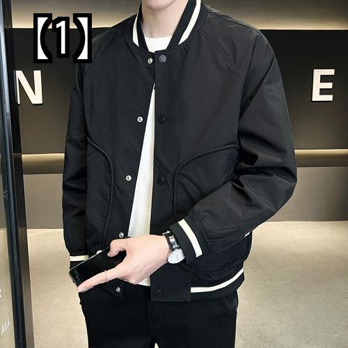 ジャケット メンズ アウター 野球 ユニフォーム 2022 春秋 韓国 カジュアル 大きいサイズ トップス 黒 クリーミーホワイト ブルゾン スタジャン
