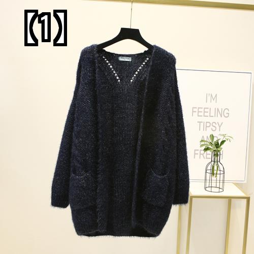 ニット カーディガン レディース トップス 秋冬 タイダイ おしゃれ 羽織り 薄手 大きいサイズ ゆったり 紺 白