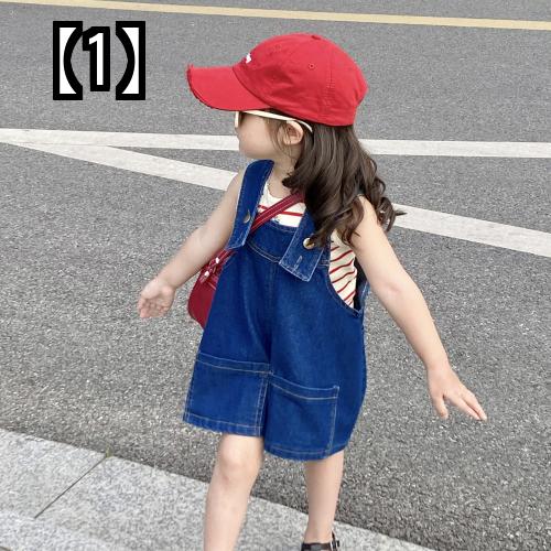 デニム オーバーオール ベビー キッズ サロペット 子供服 女の子 春夏 ショーツ丈 ゆったり 韓国 おしゃれ シンプル ネイビー