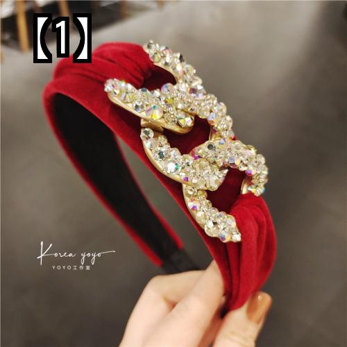 カチューシャ 大人 レディース ヘアアクセサリー ヘアバンド 幅広 ワイド ラインストーン キラキラ ハイエンド ベルベット ビジュー 赤 緑 黒