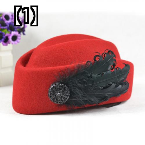 トーク帽 レディース 帽子 おしゃれ 秋冬 レトロ ベレー帽 韓国 羽飾り ウール レッド ボルドー ブルー フェザー