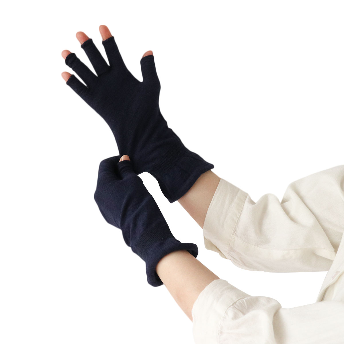 【訳あり アウトレット】 指切り アームカバー レディース シルク ショート 手袋 アームウォーマー 内側シルク 日本製