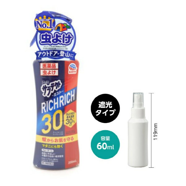 【まとめ買いがお得】 [第2類医薬品] サラテクト ミスト リッチリッチ 30 ( 200ml ) アース製薬 アルコール対応 機内持込用 スプレーボトル 60mL プレゼント 虫よけ 蚊 ブユ ブヨ アブ のみ イエダニ マダニ サシバエ トコジラミ ナンキンムシ ツツガムシ 害虫 駆除 忌避