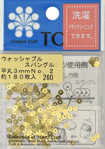 サイズ:約3mm 色番:No.2 ゴールド 容量:約180枚 素材:ポリエステル アイロンなど高温となるものは、ご使用できません。brドライクリーニングは、石油系のみ可能です。