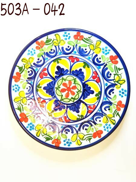 ■かわいいスペイン陶器■　絵皿　503A　壁掛け　丸皿　(スペイン陶器　手描き　ハエン製　プレゼント　ギフト)