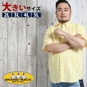 【大きいサイズ・メンズ】グランバック/GRAND-BACK リップル手書き風ストライププリント ボタンダウン半袖シャツ　　グランバック 大きいサイズ