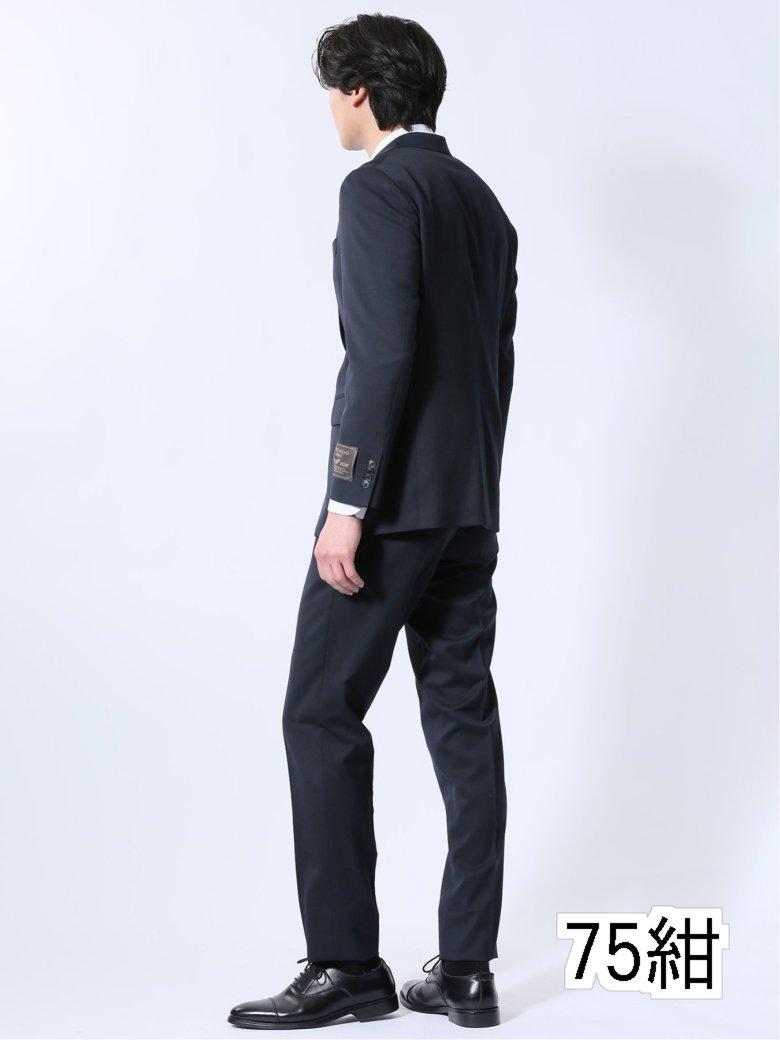 【タイムセール】 ウール混ストレッチ レギュラーフィット 2ボタン2ピーススーツ 紺