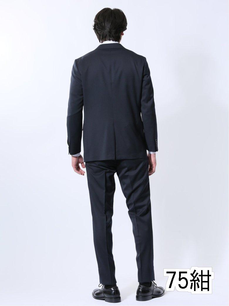 【タイムセール】 ウール混ストレッチ レギュラーフィット 2ボタン2ピーススーツ 紺