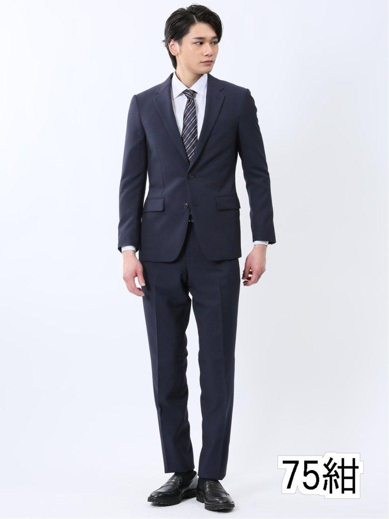 ストレッチウォッシャブル スリムフィット 2ボタン2ピーススーツ ジオメトリック紺