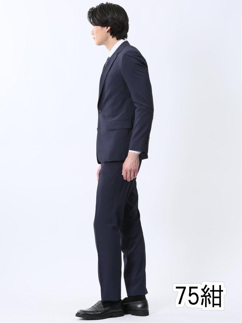 ストレッチウォッシャブル スリムフィット 2ボタン2ピーススーツ ジオメトリック紺