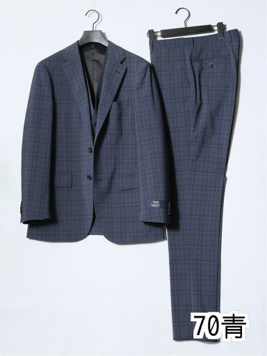 マルゾット/Marzotto ウール混 レギュラーフィット 2ボタン3ピーススーツ チェック青 マルゾット/Marzotto ウール混 レギュラーフィット 2ボタン3ピーススーツ チェック青