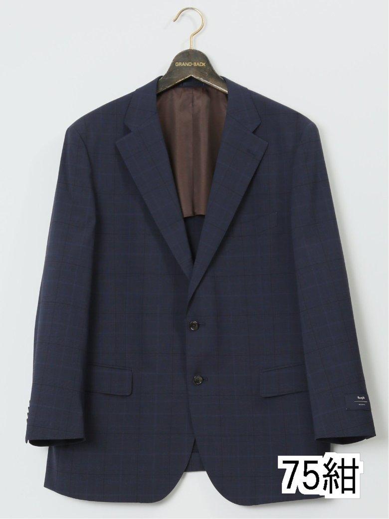 【値下げ】 【大きいサイズ】グランバック/GRAND-BACK ウール混 2ボタン2ピーススーツ チェック紺