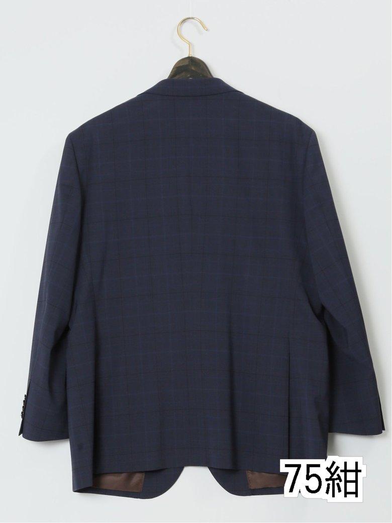 【値下げ】 【大きいサイズ】グランバック/GRAND-BACK ウール混 2ボタン2ピーススーツ チェック紺