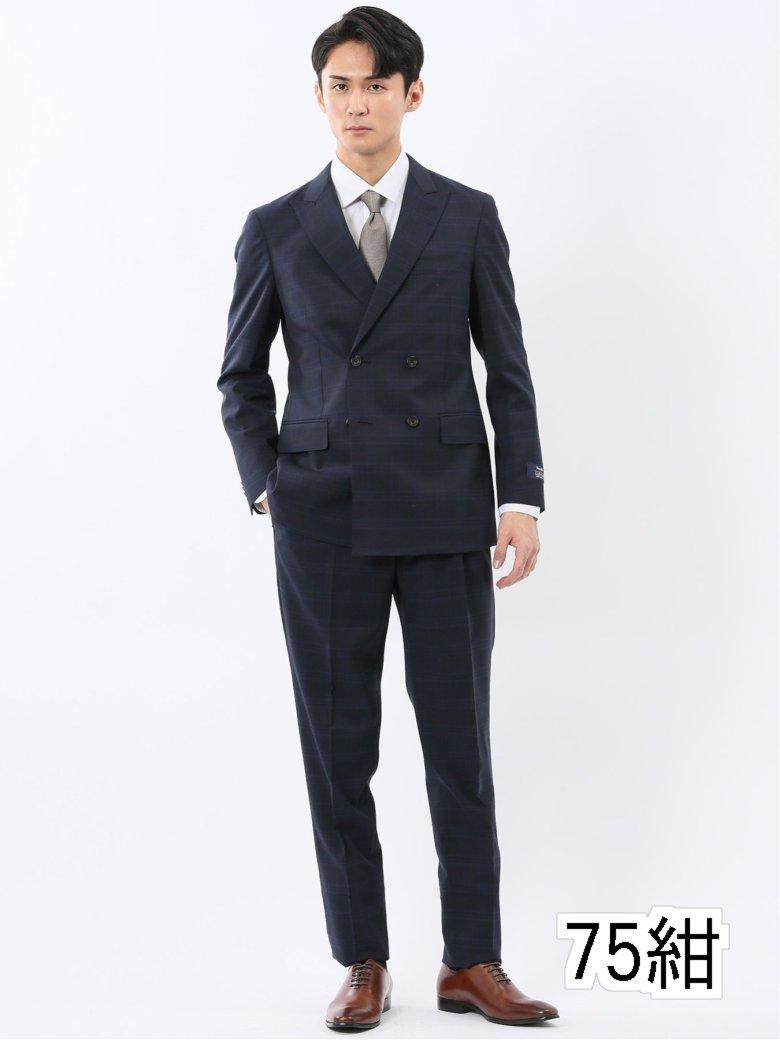 マルゾット ウール混 レギュラーフィット 2ボタン2ピーススーツ チェック紺