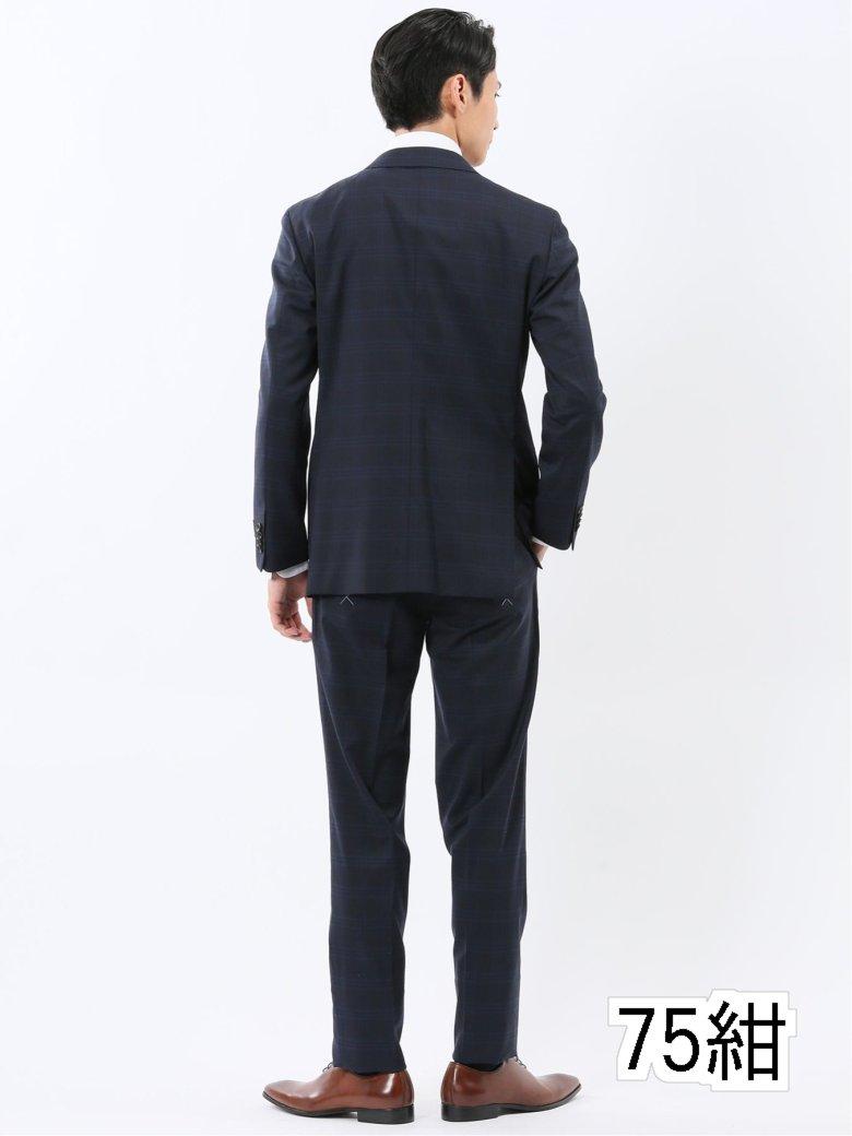 マルゾット ウール混 レギュラーフィット 2ボタン2ピーススーツ チェック紺