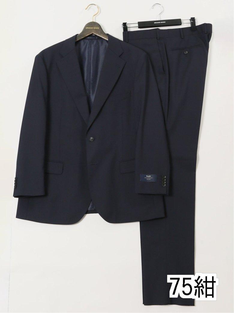 【大きいサイズ】グランバック/GRAND-BACK ウール混 2ボタン2ピーススーツ 地柄紺