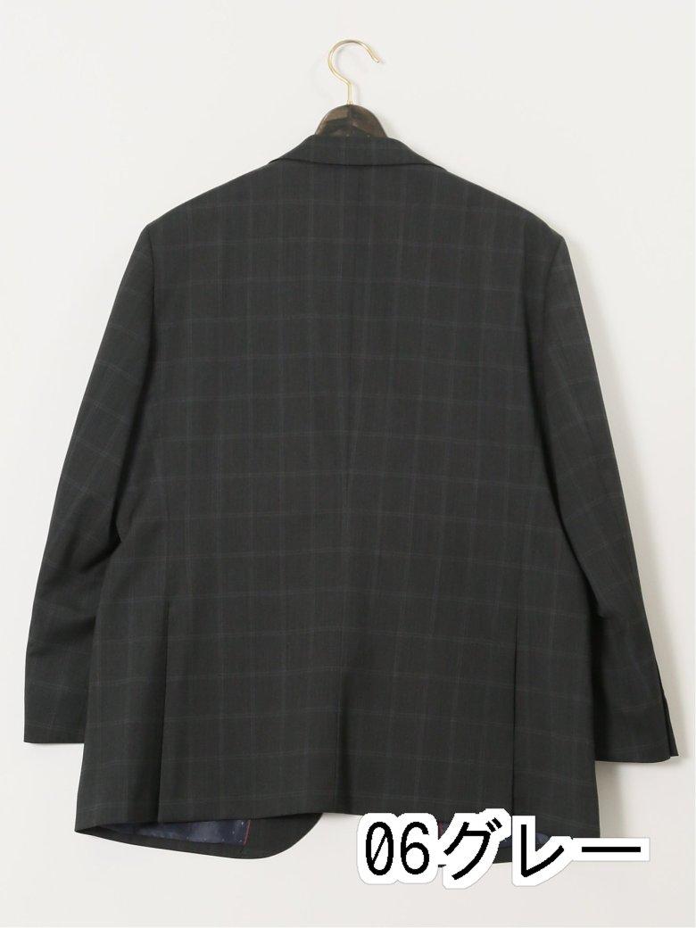 【タイムセール】 【大きいサイズ】グランバック/GRAND-BACK ウール混 2ボタン2ピーススーツ チェックグレー