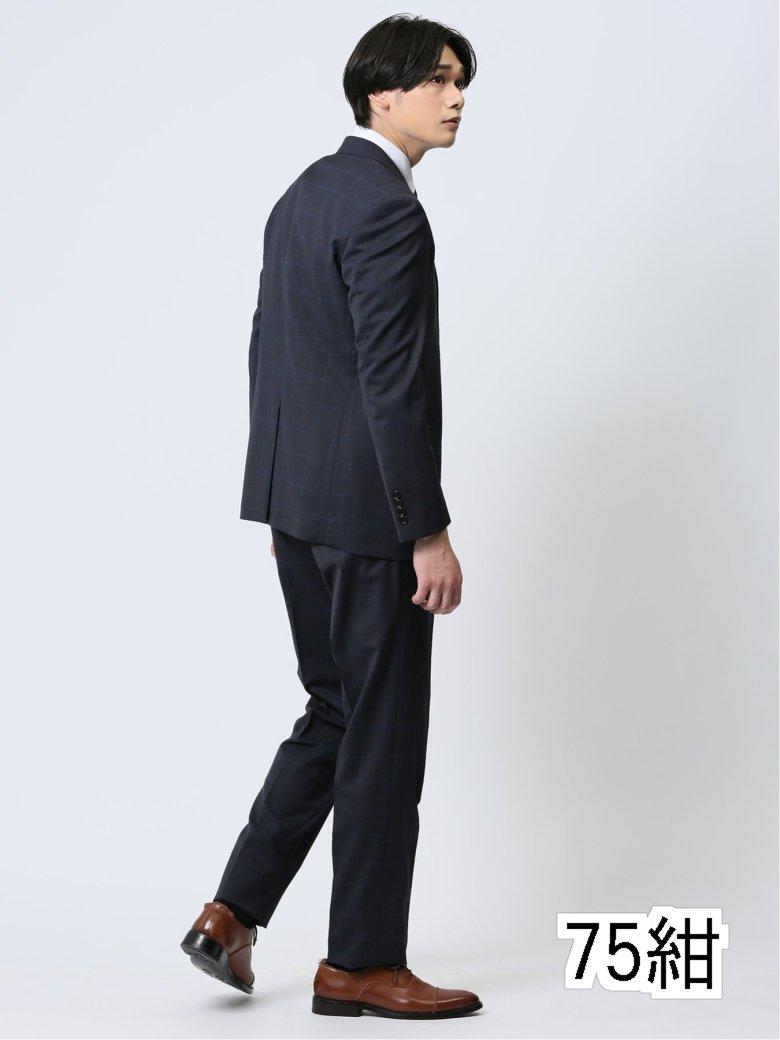 【値下げ】 マルゾット/Marzotto ウール混 スリムフィット 2ボタン3ピーススーツ チェック紺