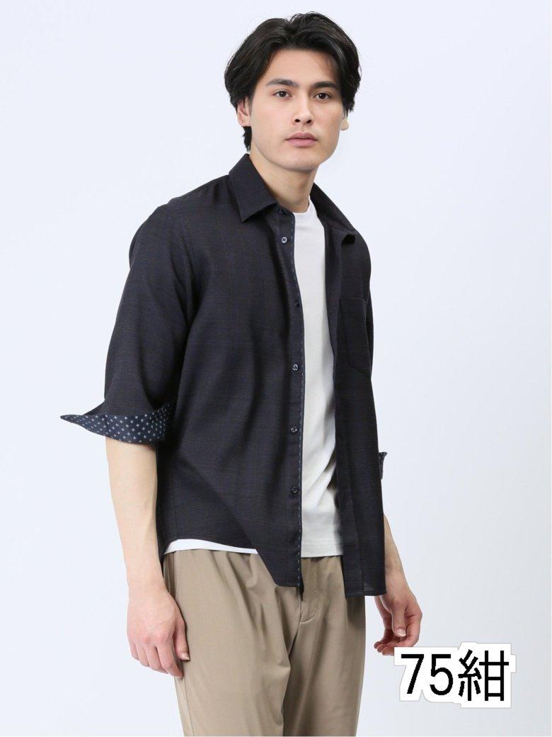 【値下げ】 DRY ワッフルチェック レギュラーカラー7分袖シャツ