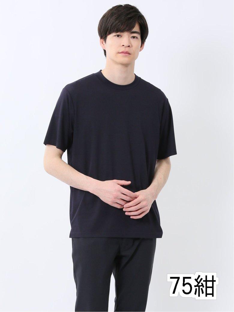 【タイムセール】 【DRESS T-SHIRT】レーヨン混ストレッチ スロープネック半袖Tシャツ