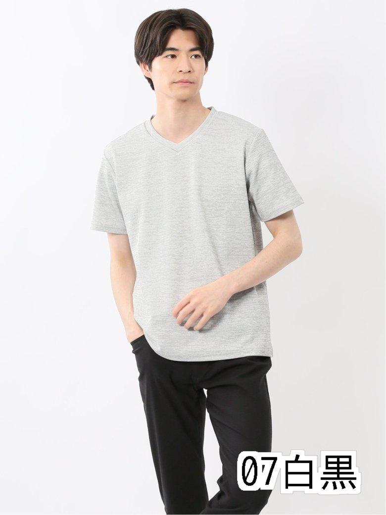ハイストレッチメランジVネック半袖...